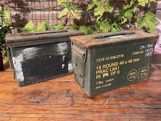 Rustic patina ammo boxes before conversion